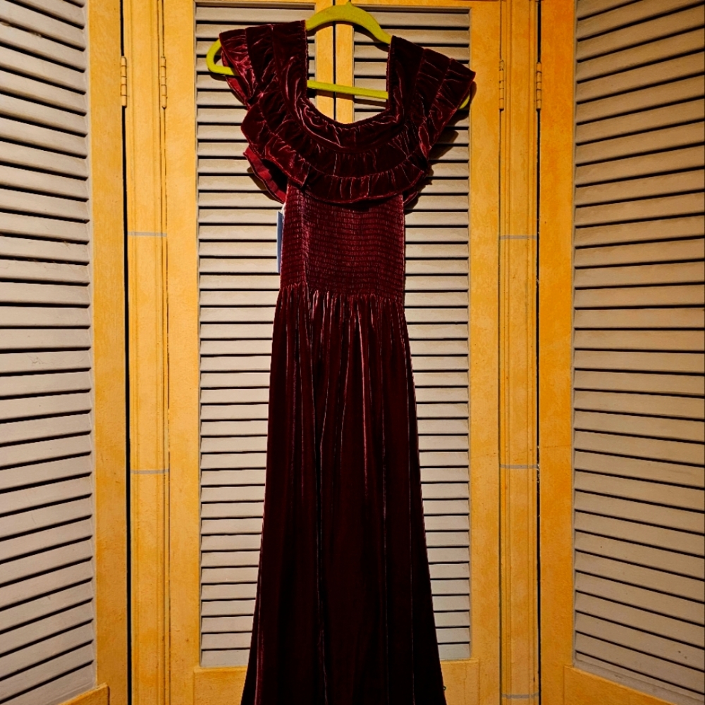Hill House Burgundy silk velvet Akilah Nap Dress sizes and XS. New Never Worn